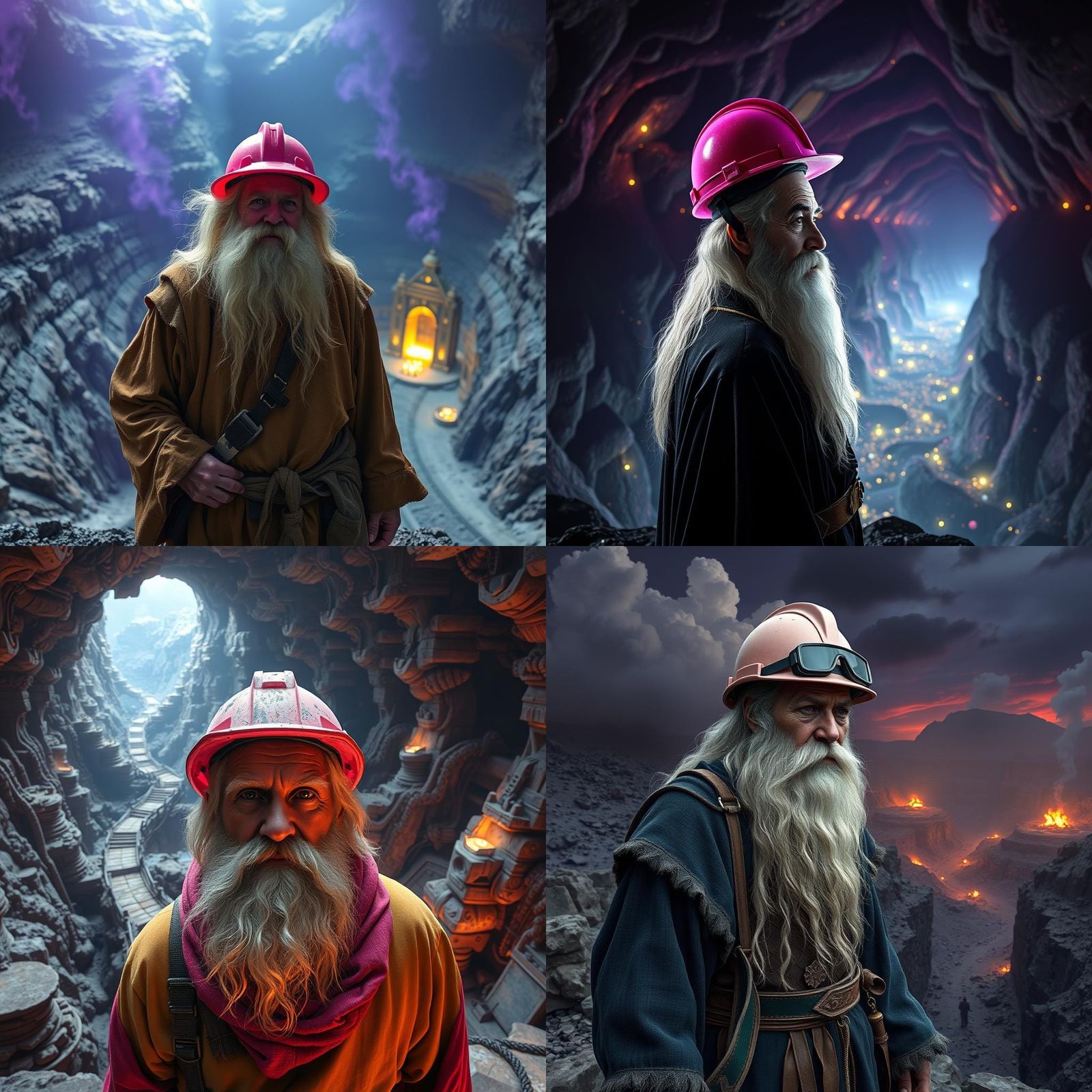 Wizard in Hard Hat at Diamond Mine, Detailed Digital Art