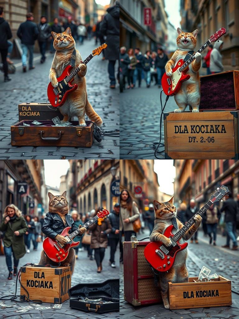 Feline Rockstar Performs on Urban Street