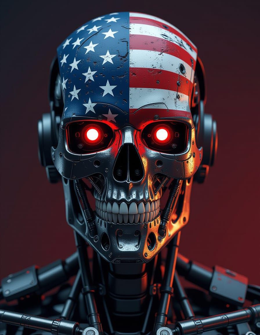 Futuristic Robotic Head with American Flag Design
