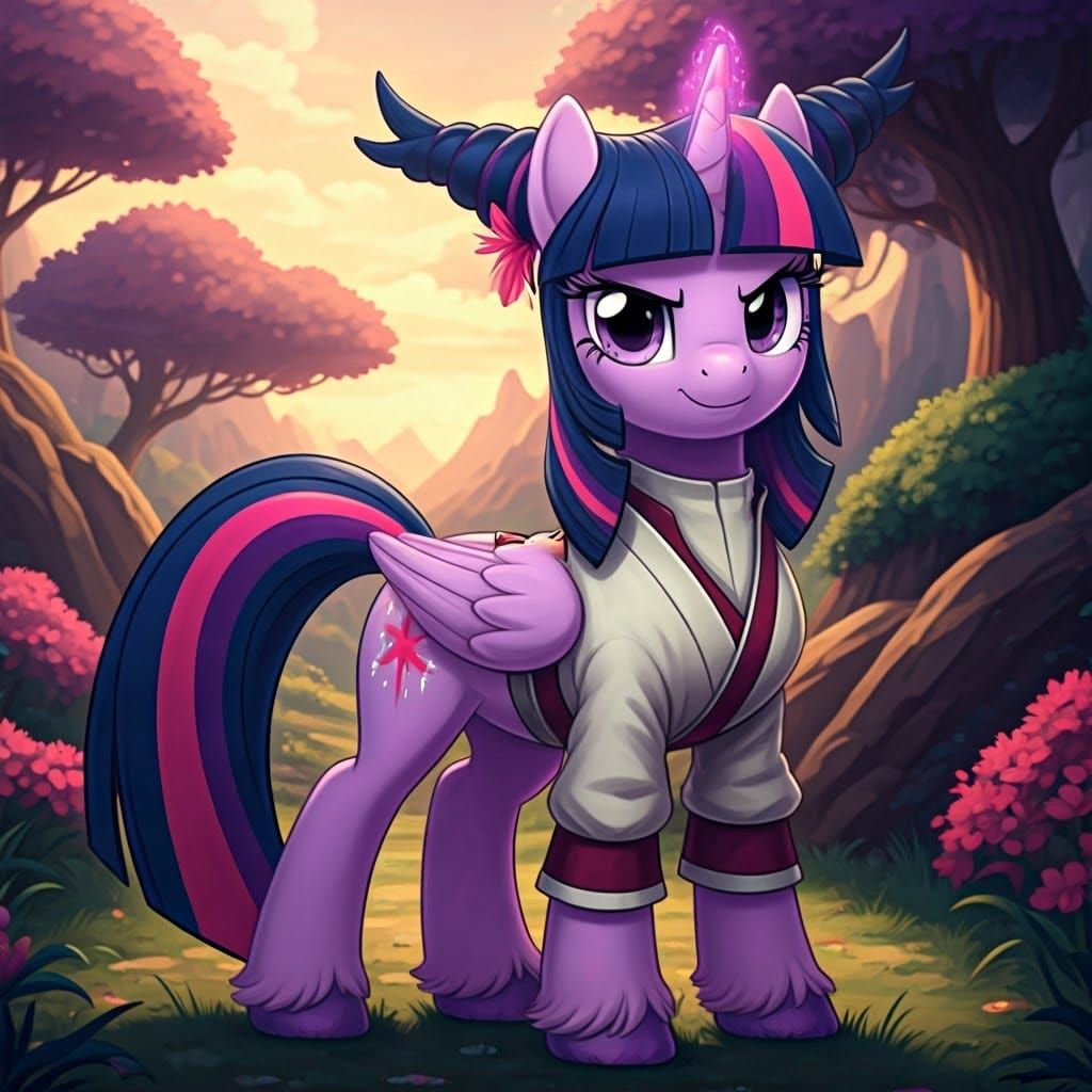 Majestic Pony Warrior in Vibrant Fantasy Landscape