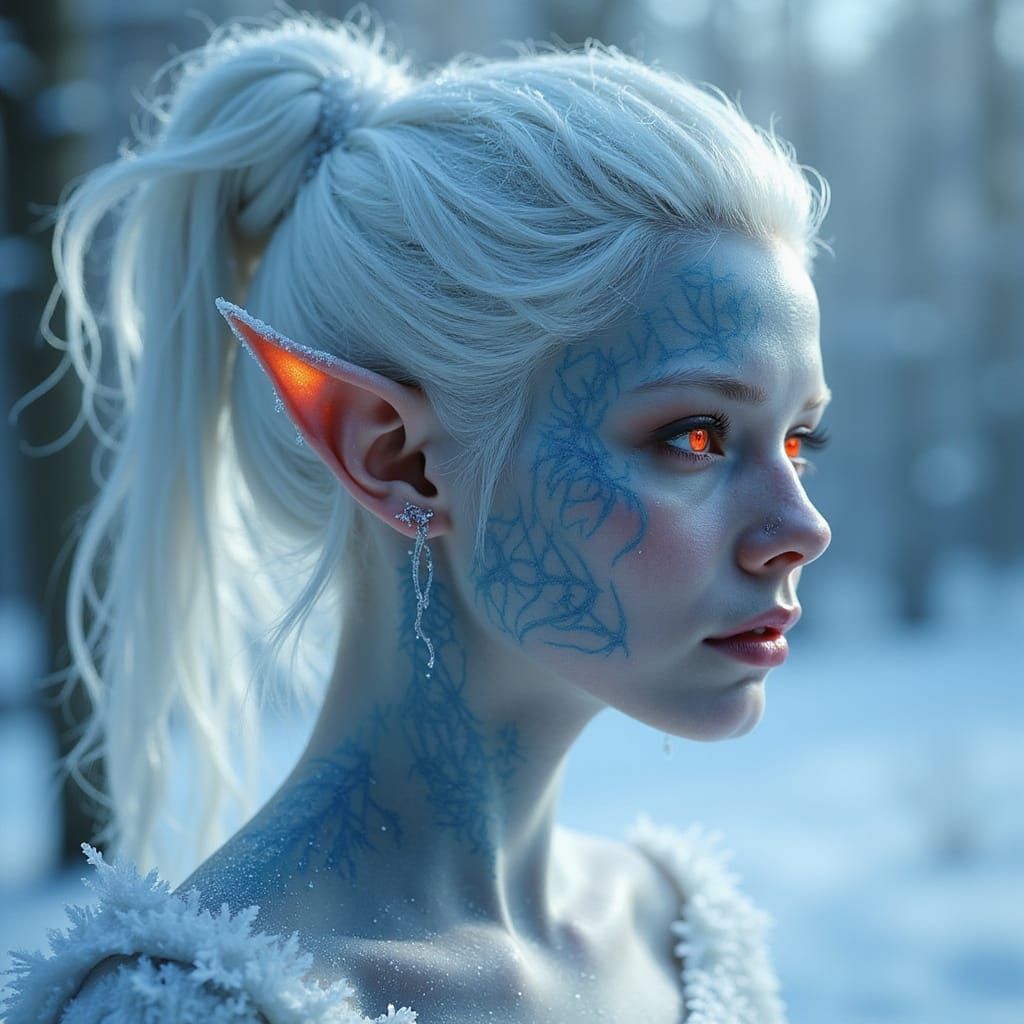 Ethereal Ice Elf with Frost-Tinted Beauty