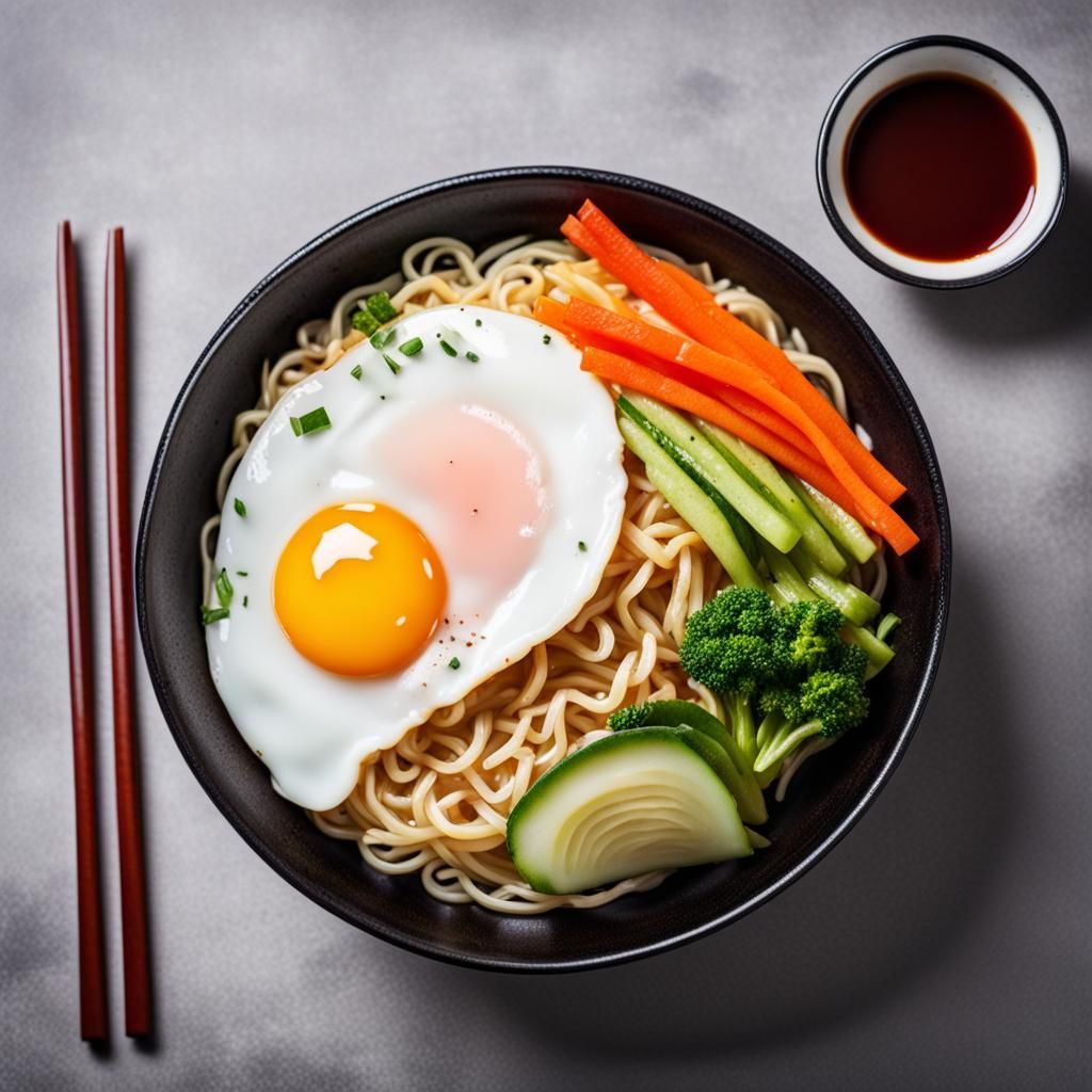 Delicious Ramen Bowl with Egg and Vegetables