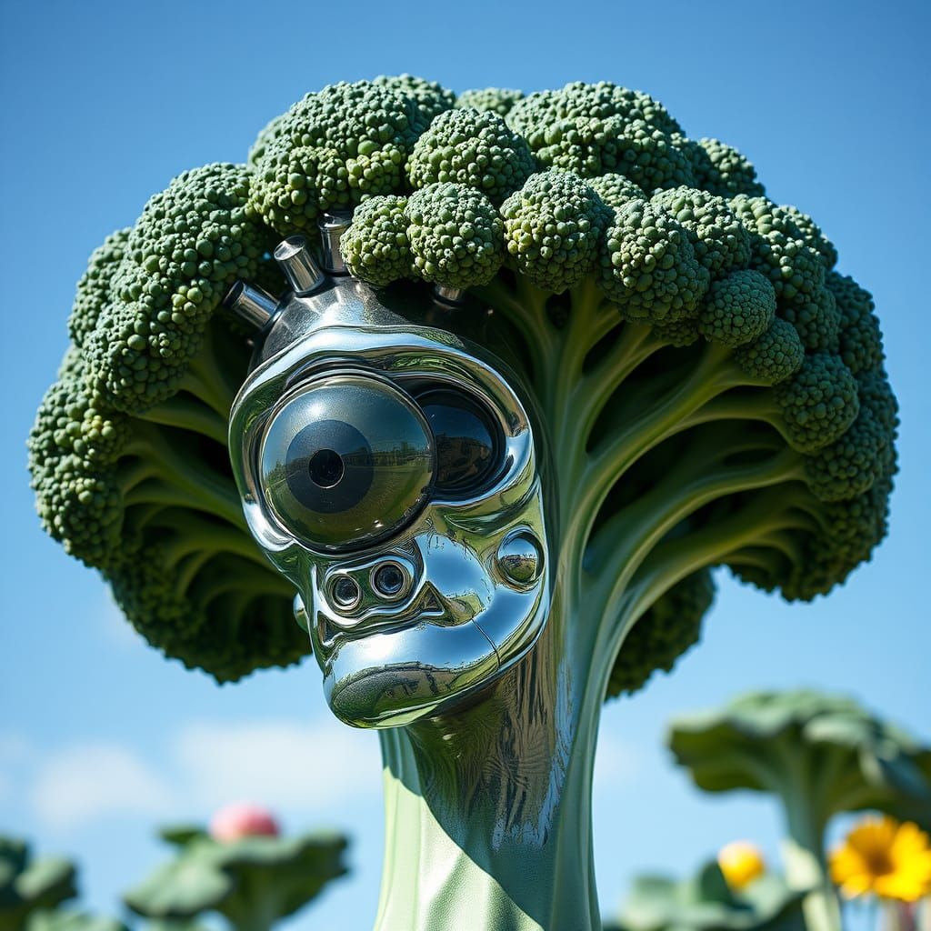 Chrome Broccoli Man, Eerie Macro Lens Style