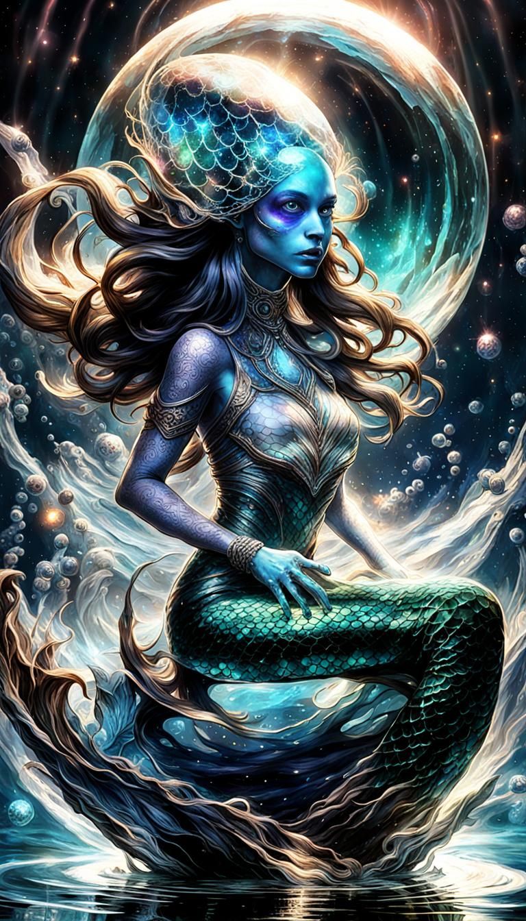 Cosmic Mermaid Emerges from Glass Water