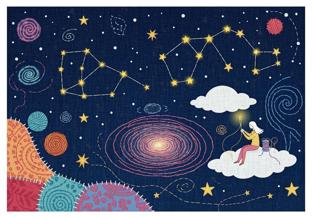 Embroidered Night Sky Celestial Tapestry