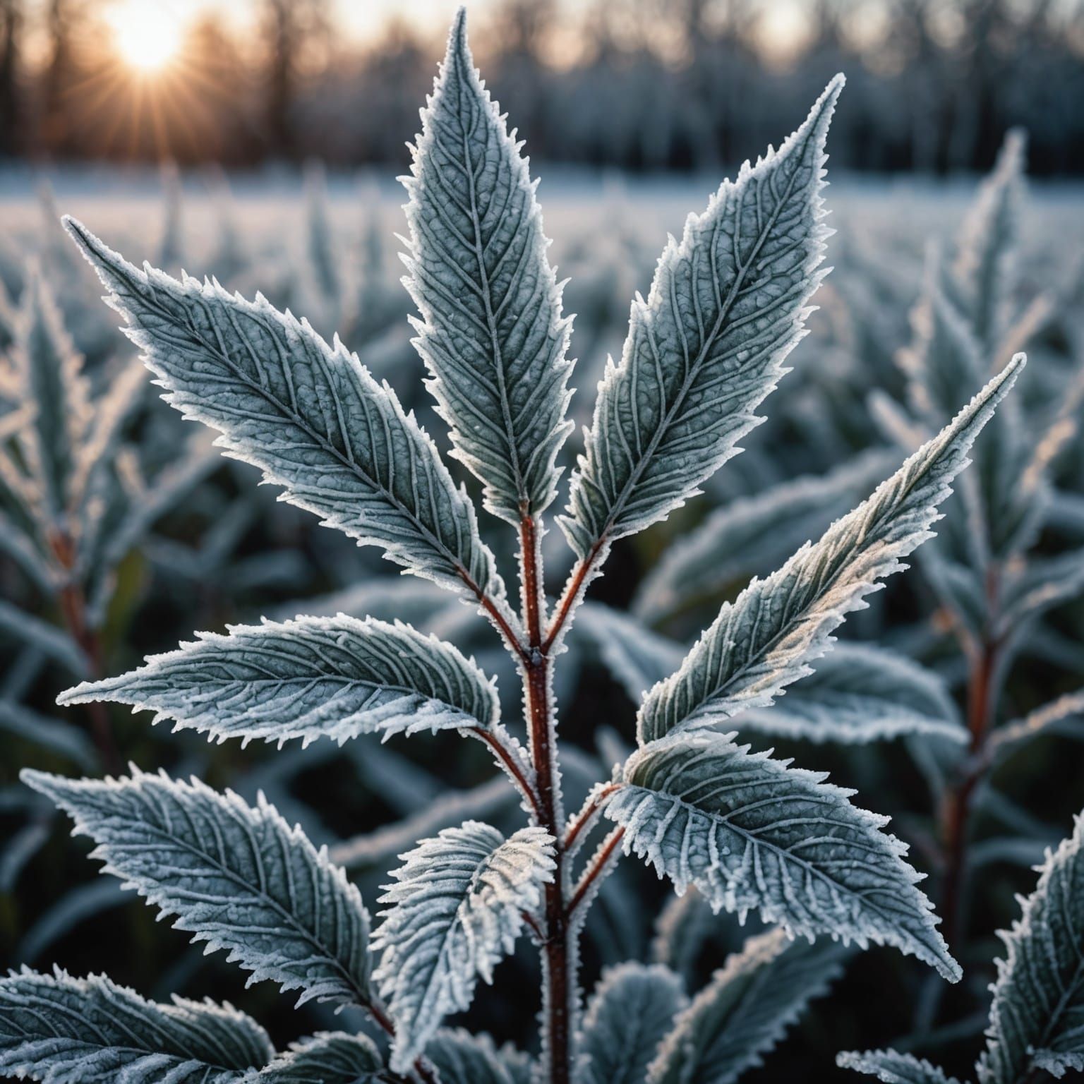 Frost-Covered Plant in Photorealistic Style