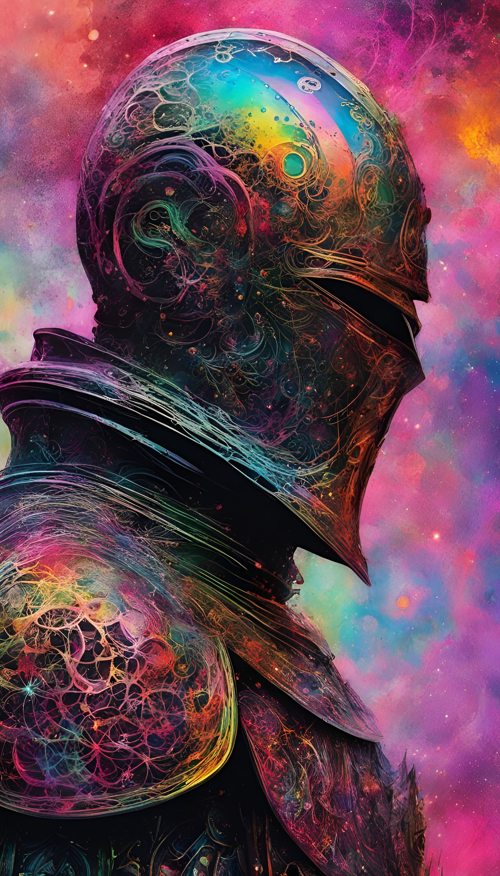 Sinister Knight in Galaxy, Ink Splatter Art