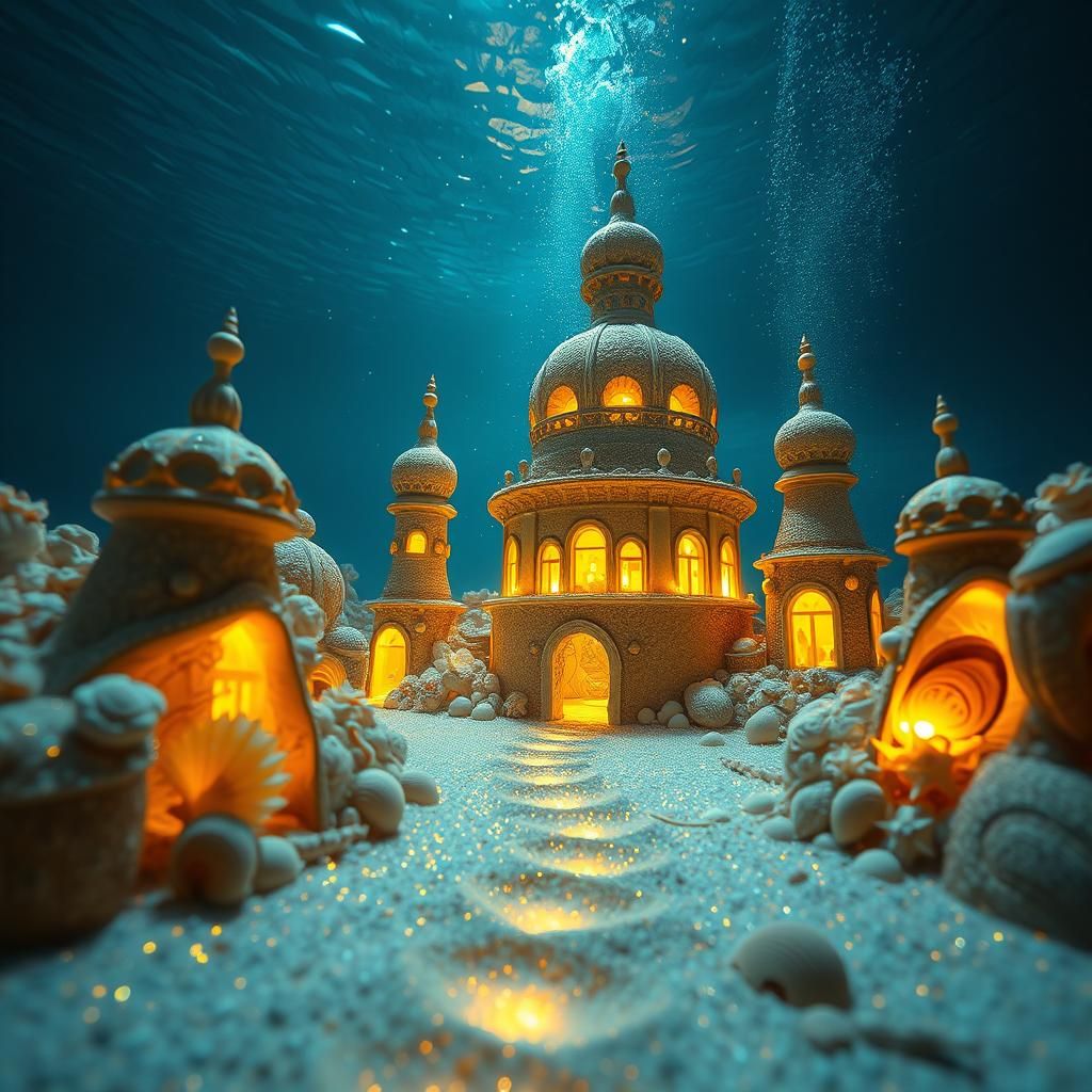 Bioluminescent Underwater Palace in Dreamlike Style