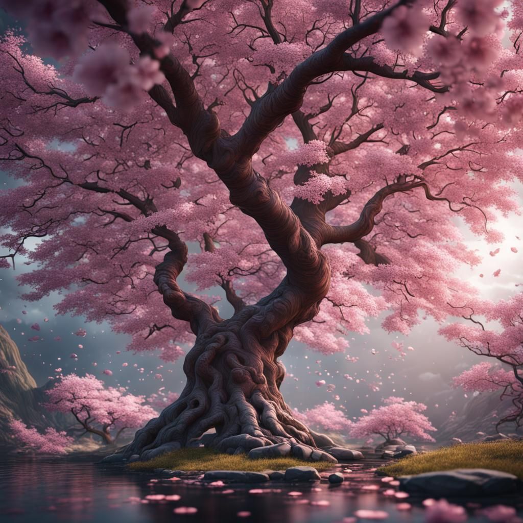 Cherry Blossom Tree with Blowing Petals