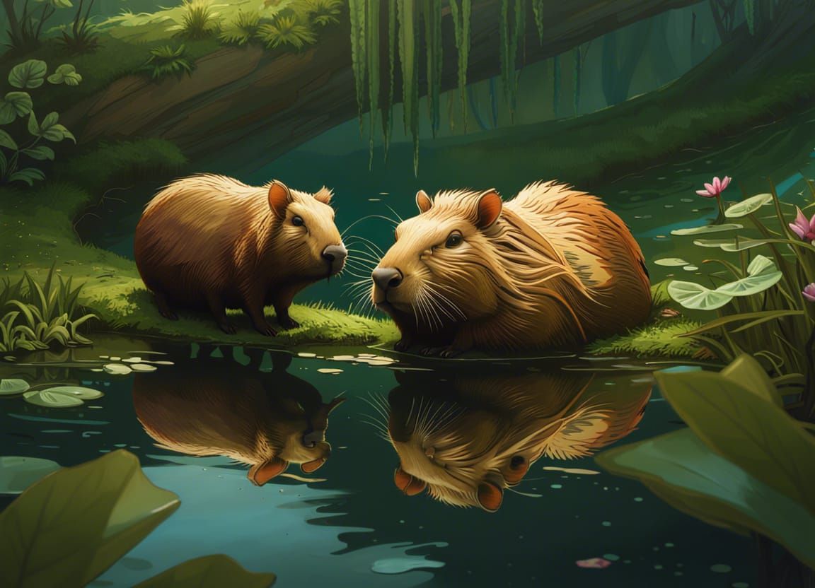Capybara Relaxing in Pond: Photorealistic 8K Render