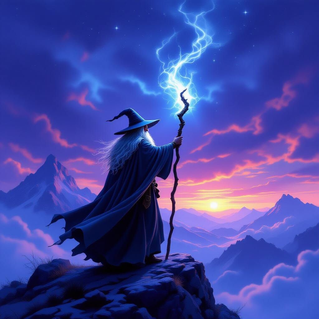 Gandalf the Grey on Mountain Peak at Twilight