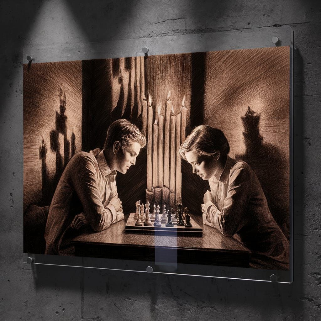 Chess Game by Candlelight: A Dramatic Pencil Sketch
