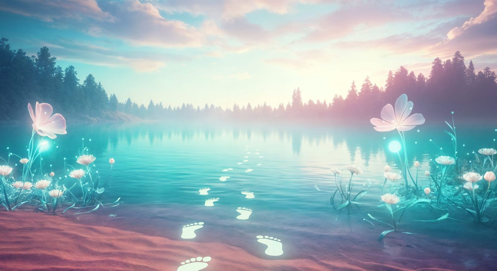 Surreal Landscape with Delicate Footprints in a Dreamlike Sc...