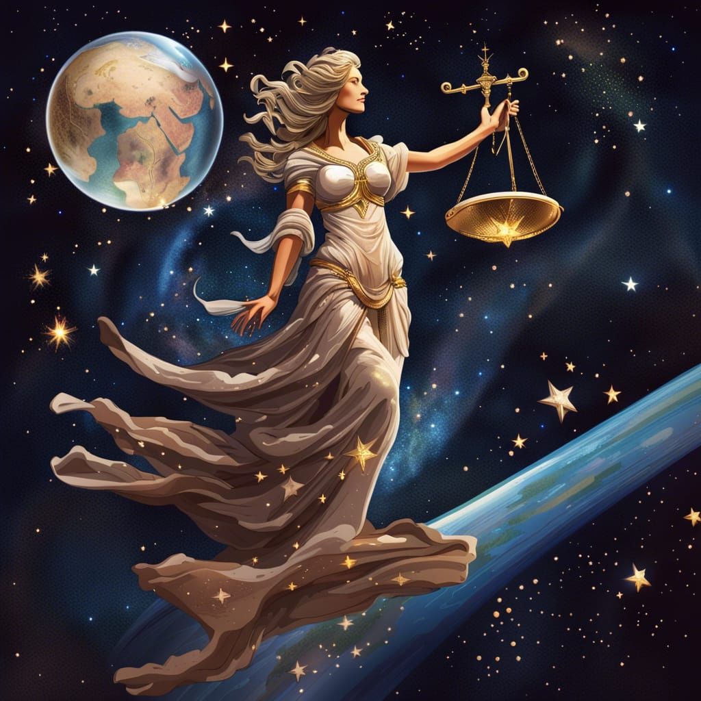 Lady Justice Floating in Outer Space