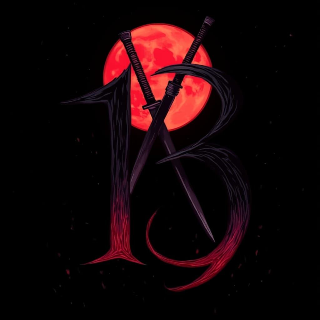 Number 13 with Katanas Under Crimson Moon