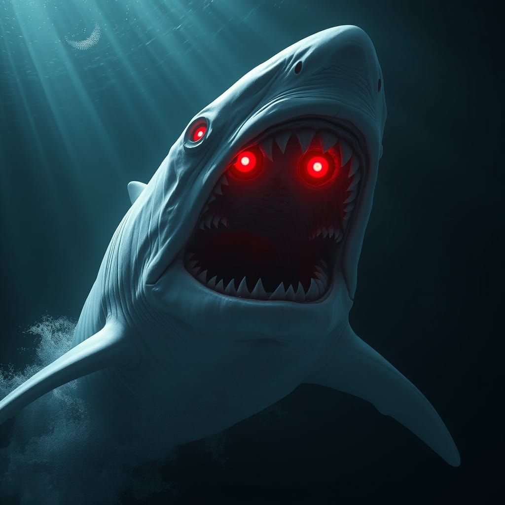 Surreal, Ghostly Albino Megalodon Shark Emerges from Ocean D...