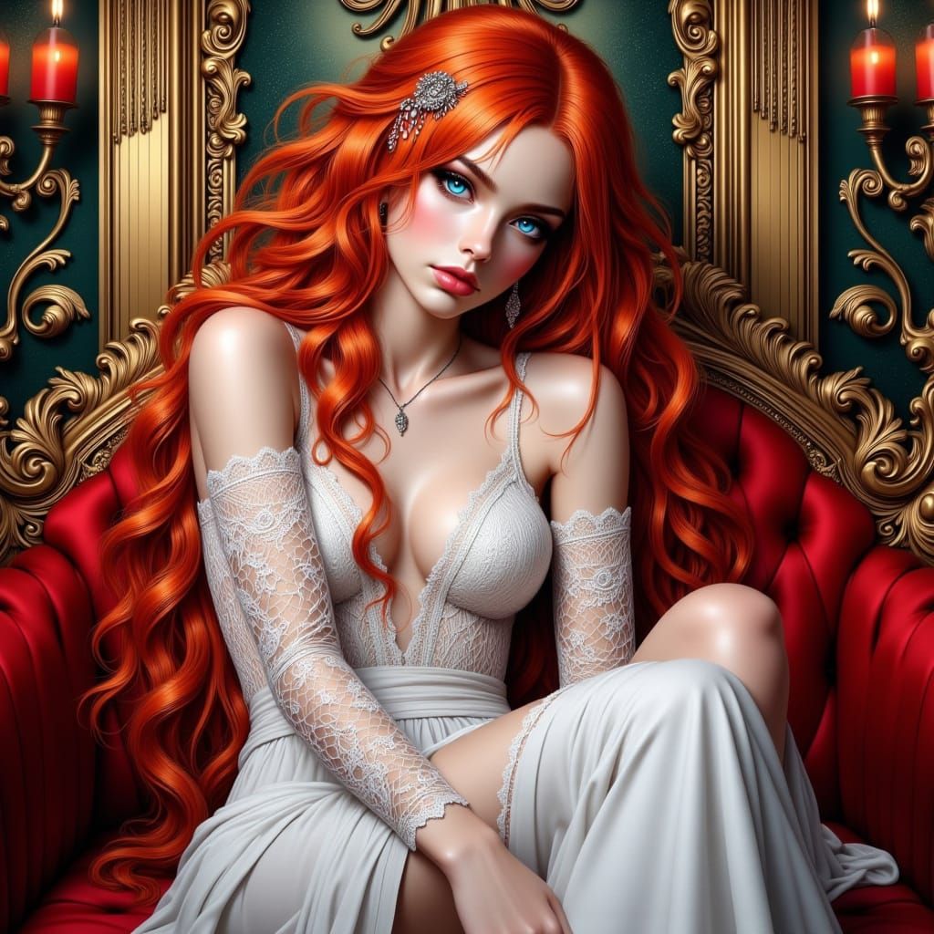 Fiery Haired Woman in Art Nouveau Style