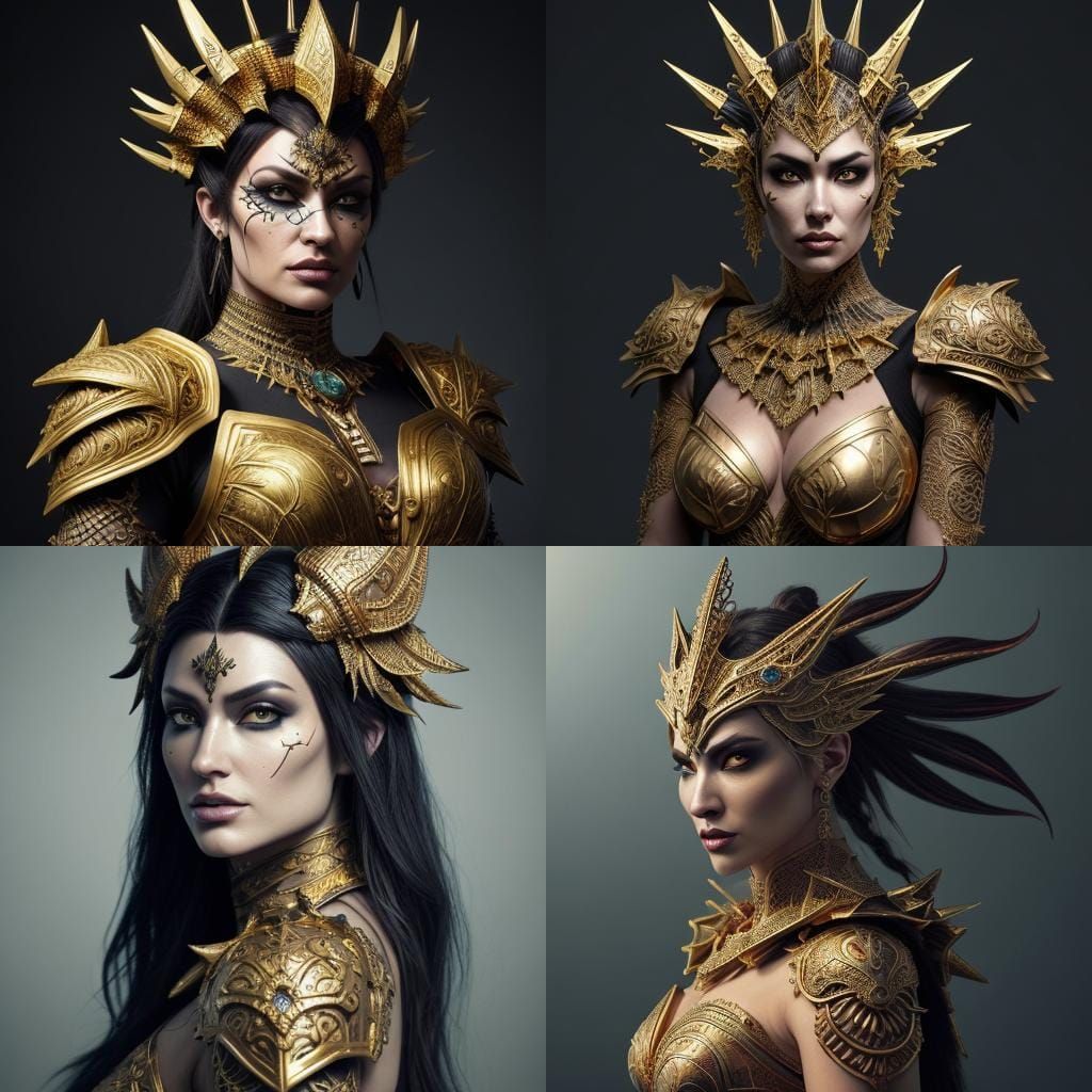 Fantasy Woman in Ornate Armor with Skull Headdress