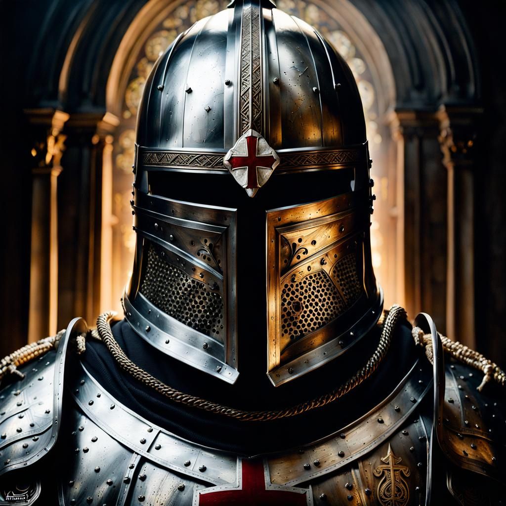 Knight Templar Helmet in Hyperrealistic Mixed Media