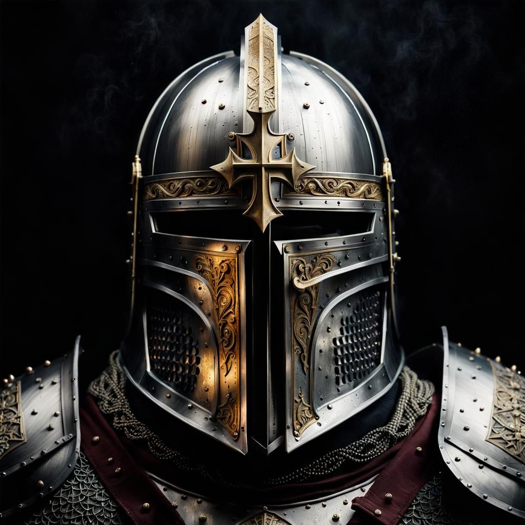Knight Templar Helmet in Hyperrealistic Chiaroscuro
