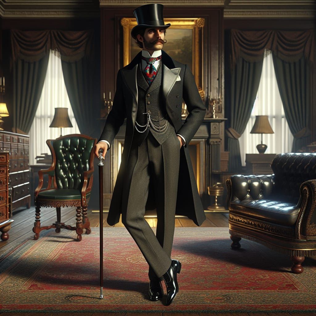 Victorian Gentleman in a Dimly Lit Drawing Room