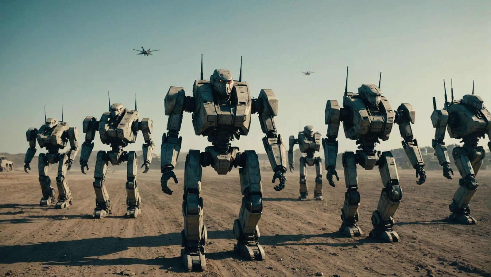 Killer Robots Marching in Military Formation