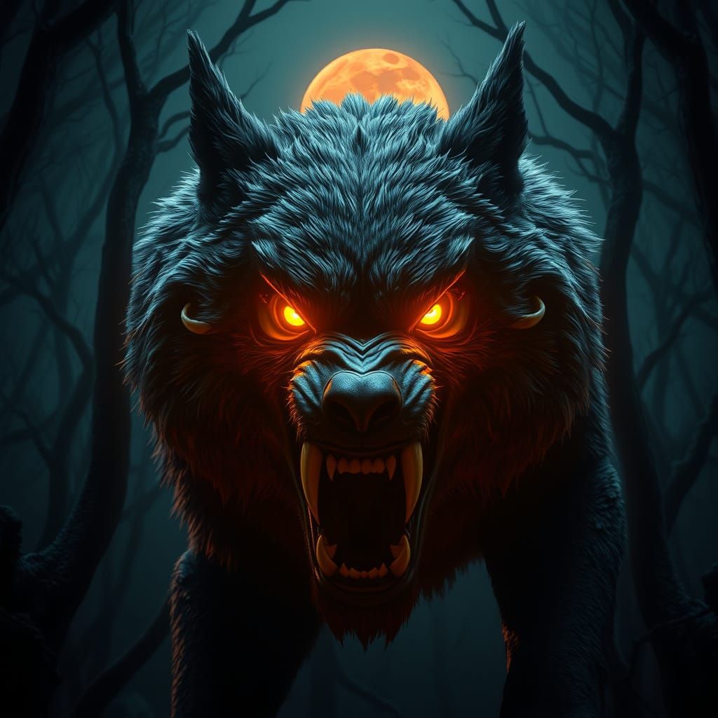 Dark Horror Wolf Emerge from Twisted Forest