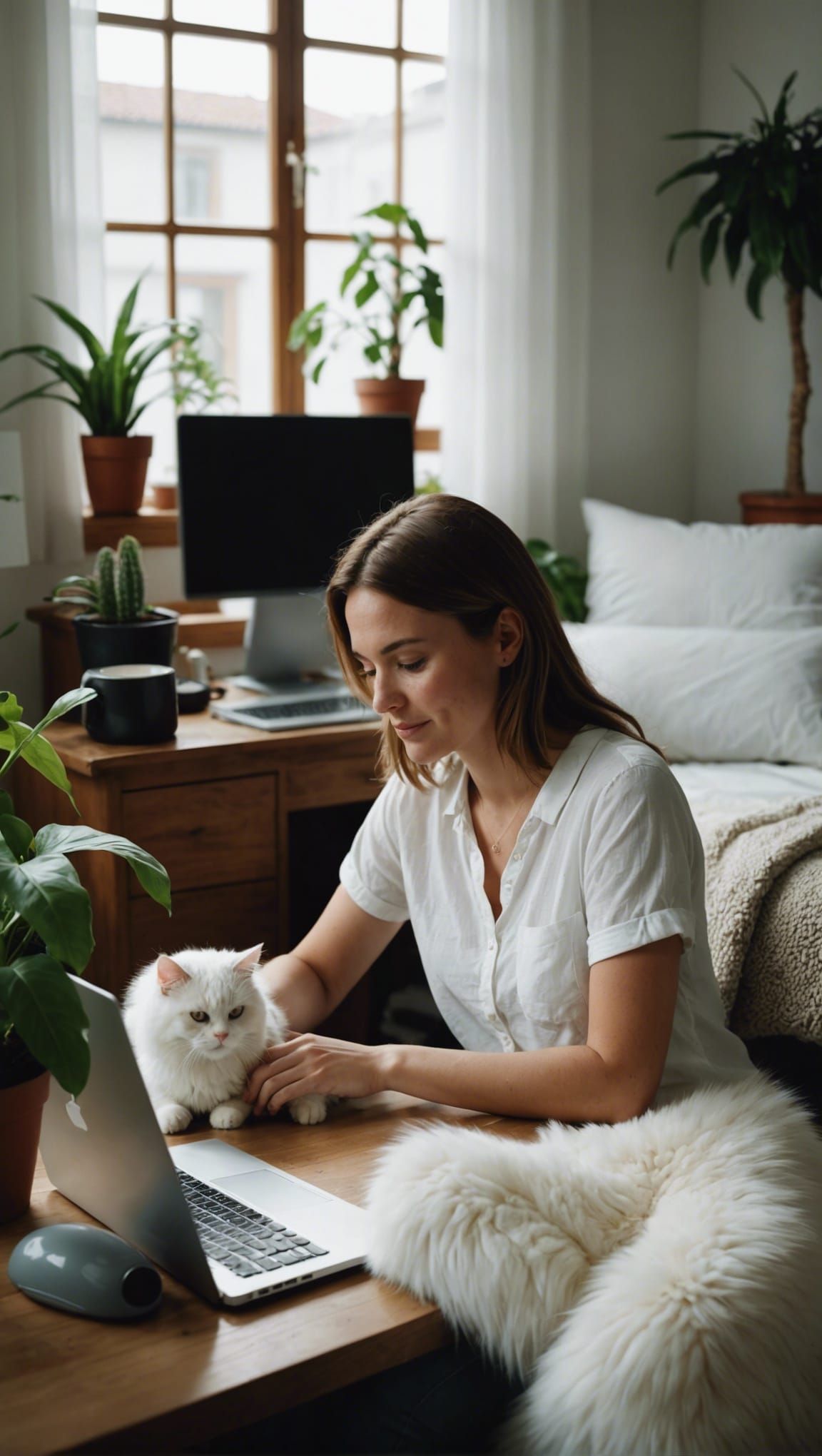 Happy Designer Working at Home, Cinematic Film Still