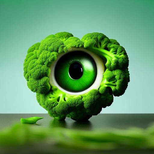 Photorealistic Broccoli Eyeball Monster in Fine Art