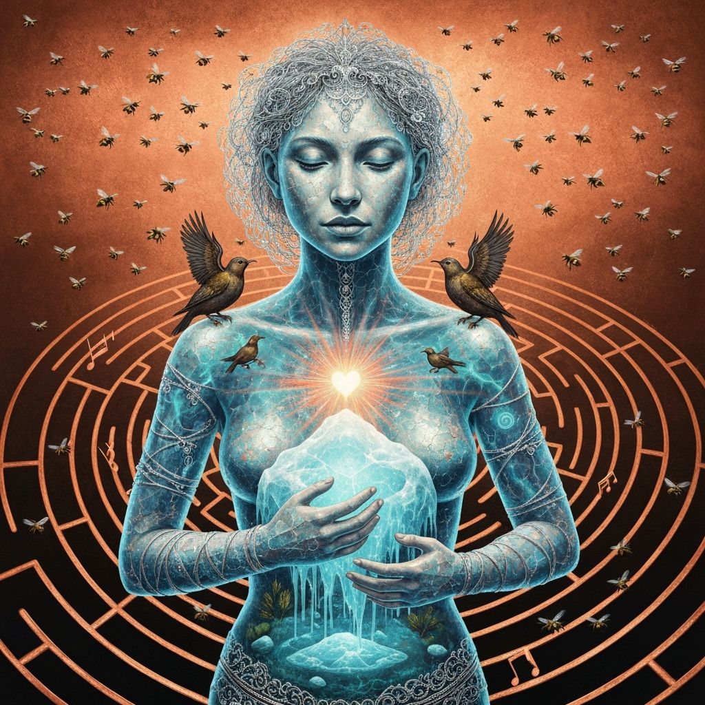 Mystical Shaman Revealing Frozen Oasis in Labyrinth of Music