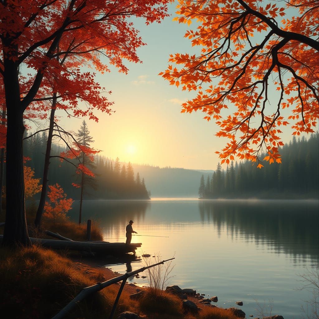 Peaceful Lakeside Scene in Hudson River Style