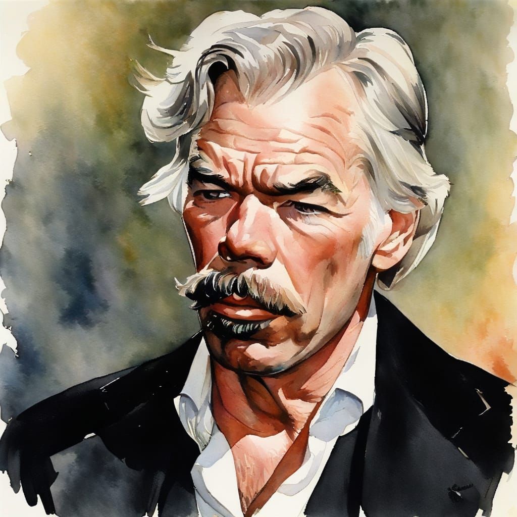 Impressionistic Watercolor Portrait of Singing Man