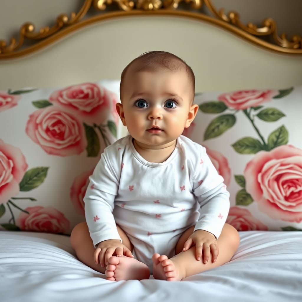 Portrait of a Baby in Elegant Floral Surroundings