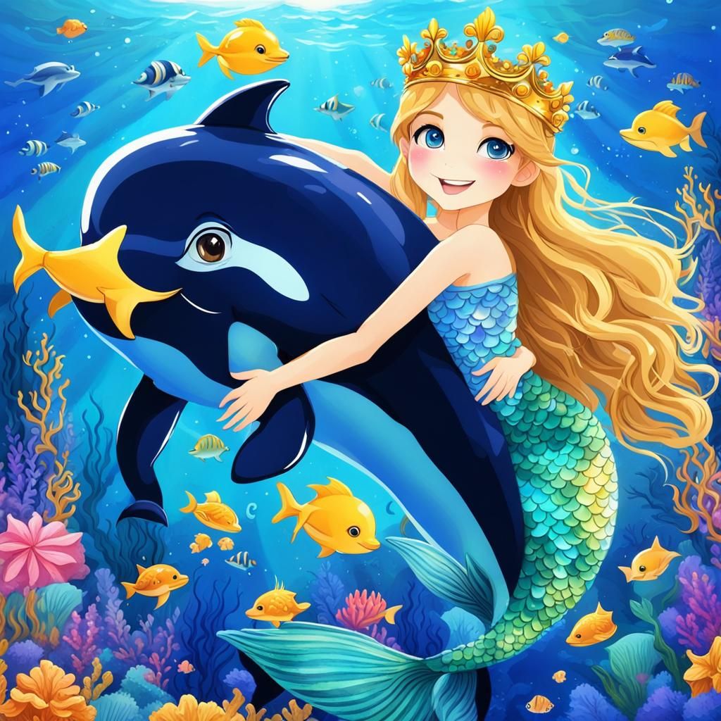 Mermaid's Underwater Dance with Dolphins in Fantastical Styl...