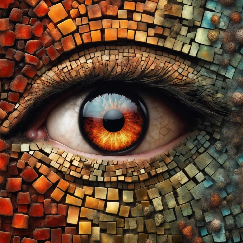 Mosaic Tiger Eye in Colorful Macabre Style