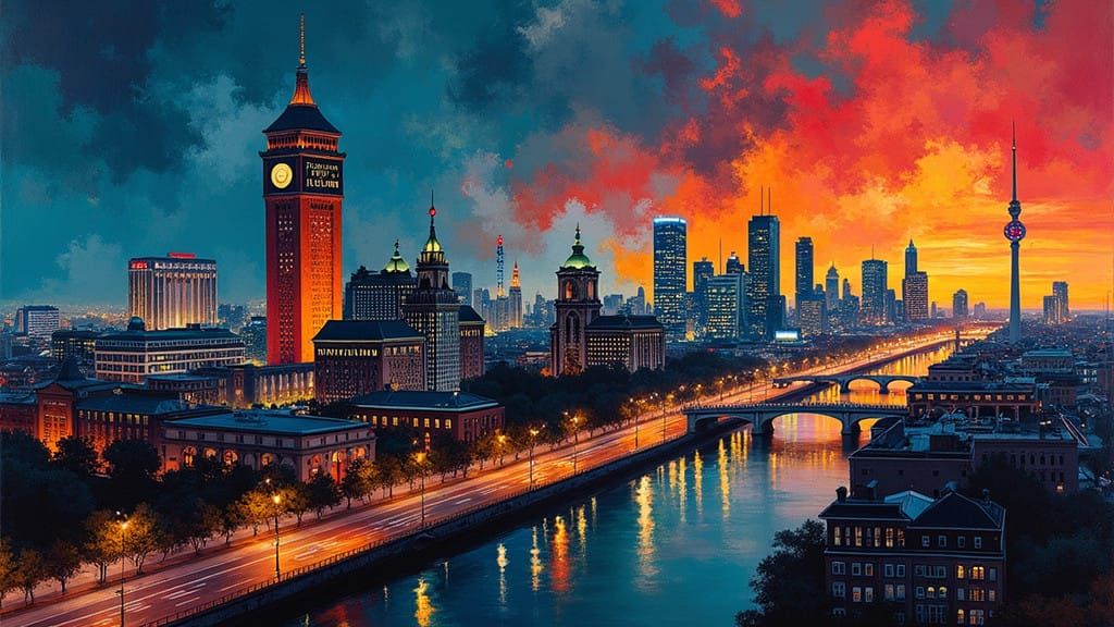 Berlin Night Skyline Through the Ages: A Dynamic, Surreal Pa...