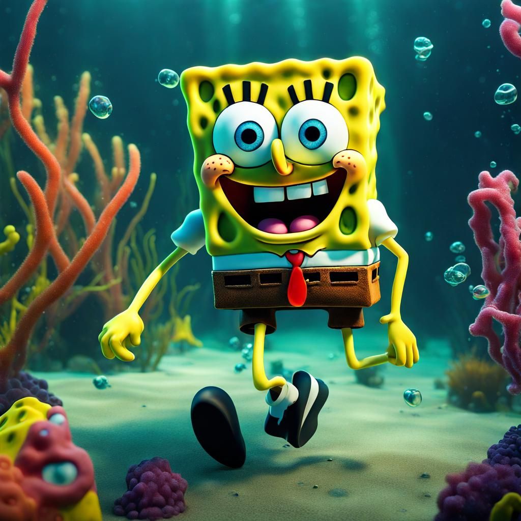Realistic Spongebob Squarepants Underwater in Vivid Color