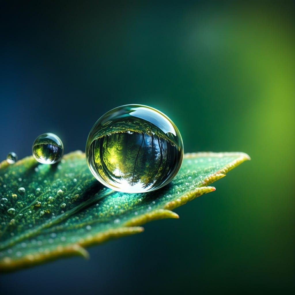 Waterdrop Mirroring Emerald Forest as Digital Art