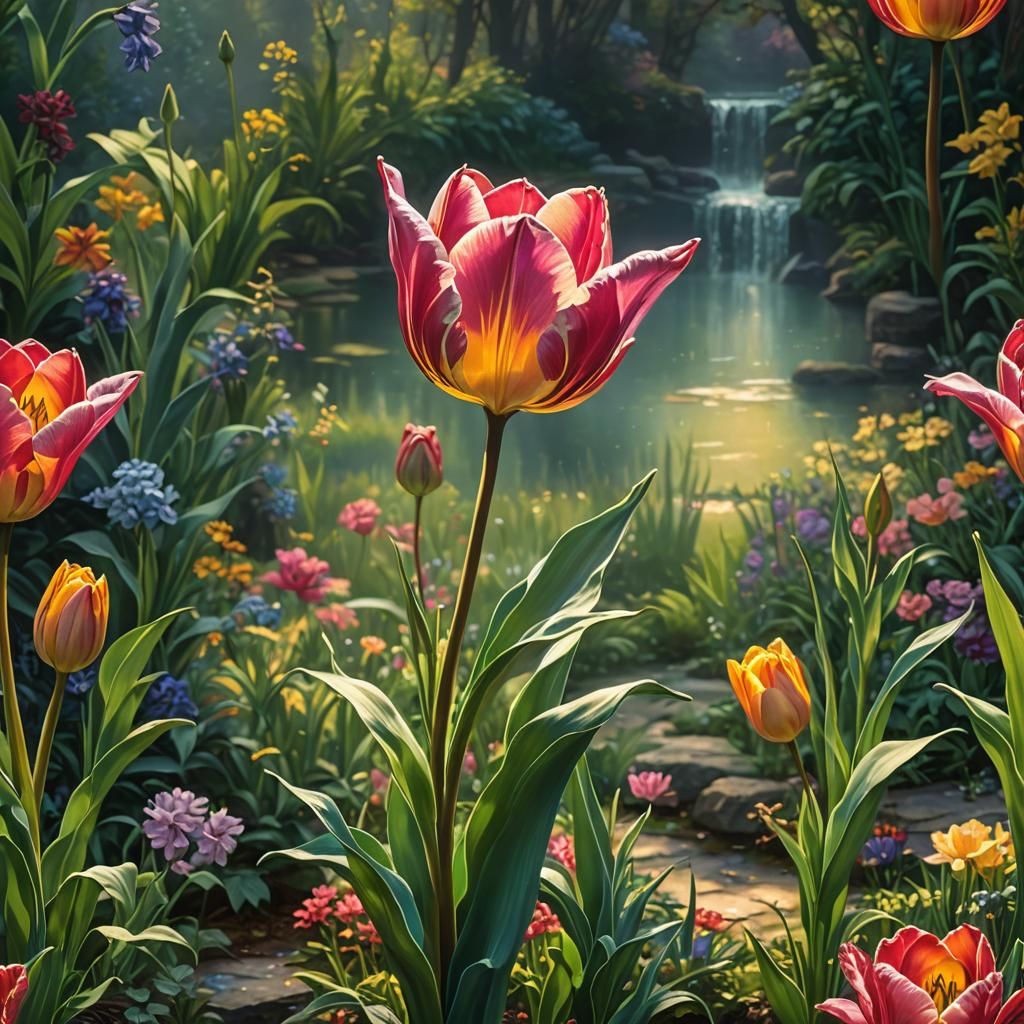 Glass Tulip in Bloom: Cinematic Painting