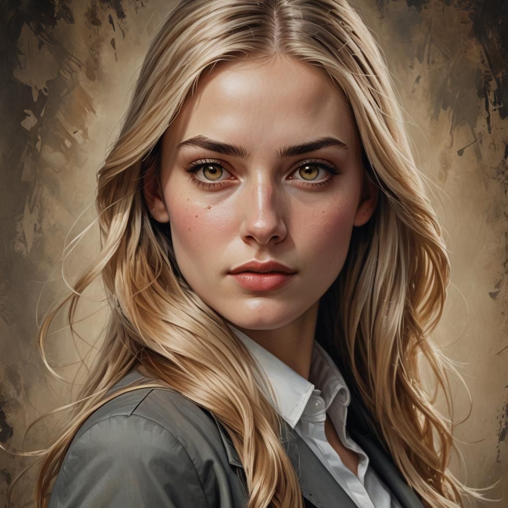 Hyperrealistic Portrait of a Serious Blond Woman
