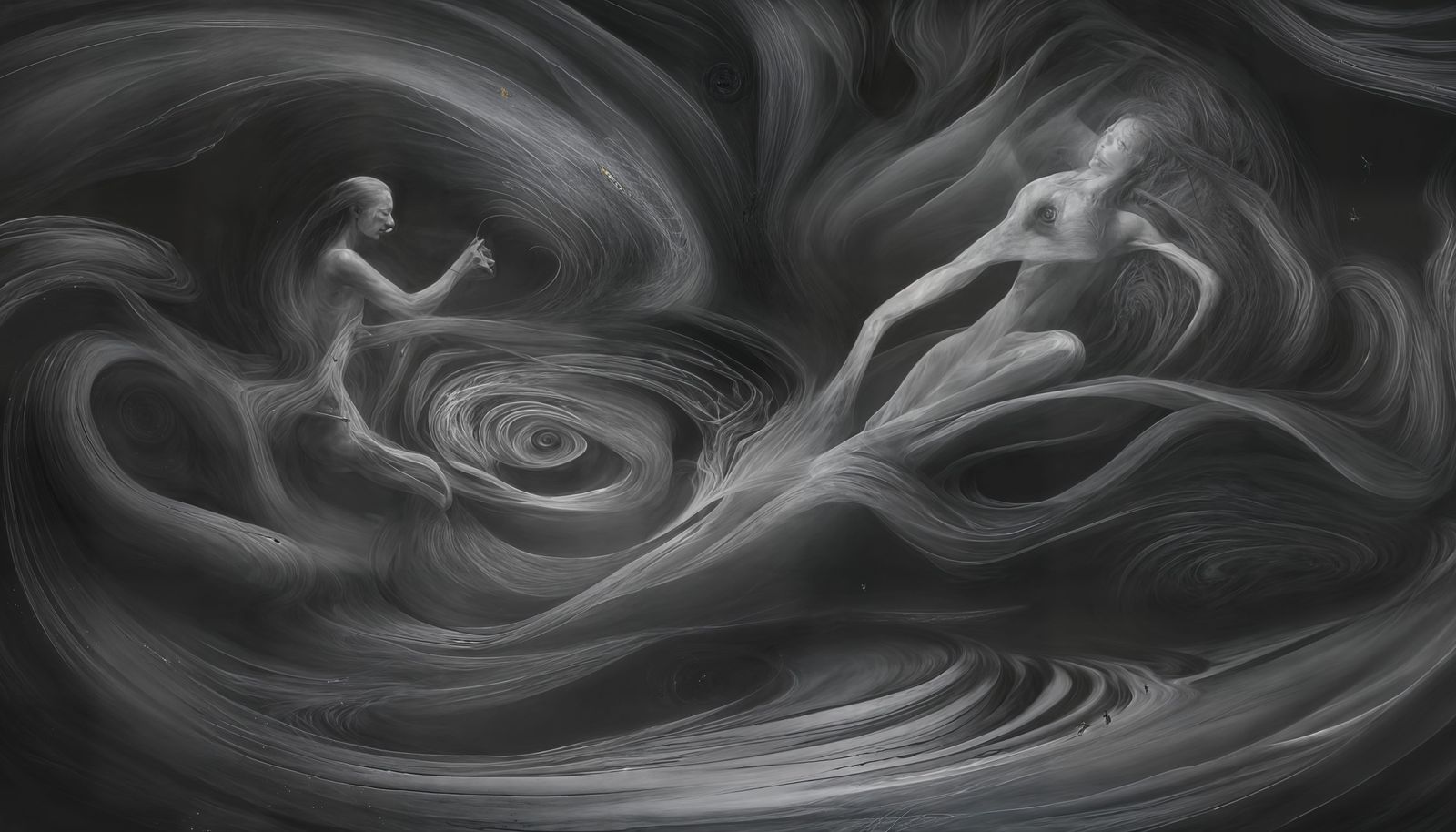 Surreal Ink Painting of a Dancer in Vortex