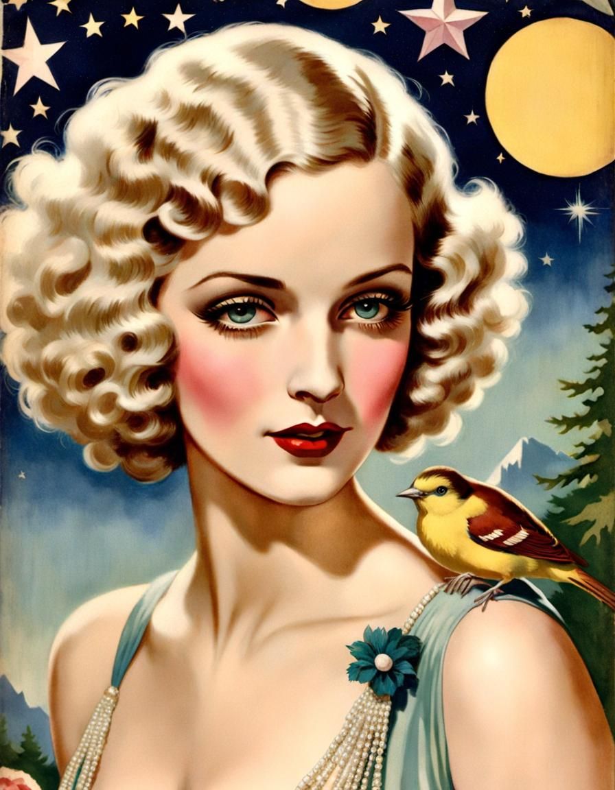 1920s Magazine Cover Art with Woman and Birds