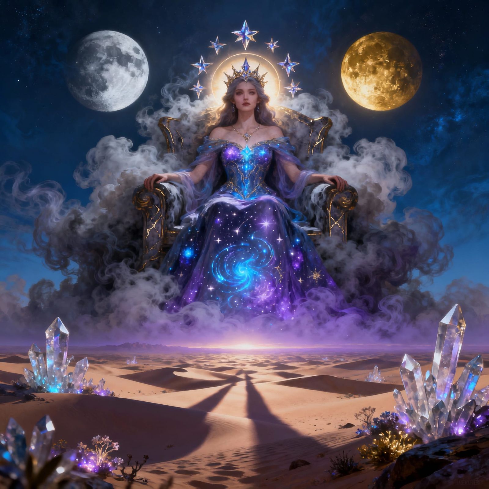 Majestic Cloud Queen on Ethereal Alien Desert Throne