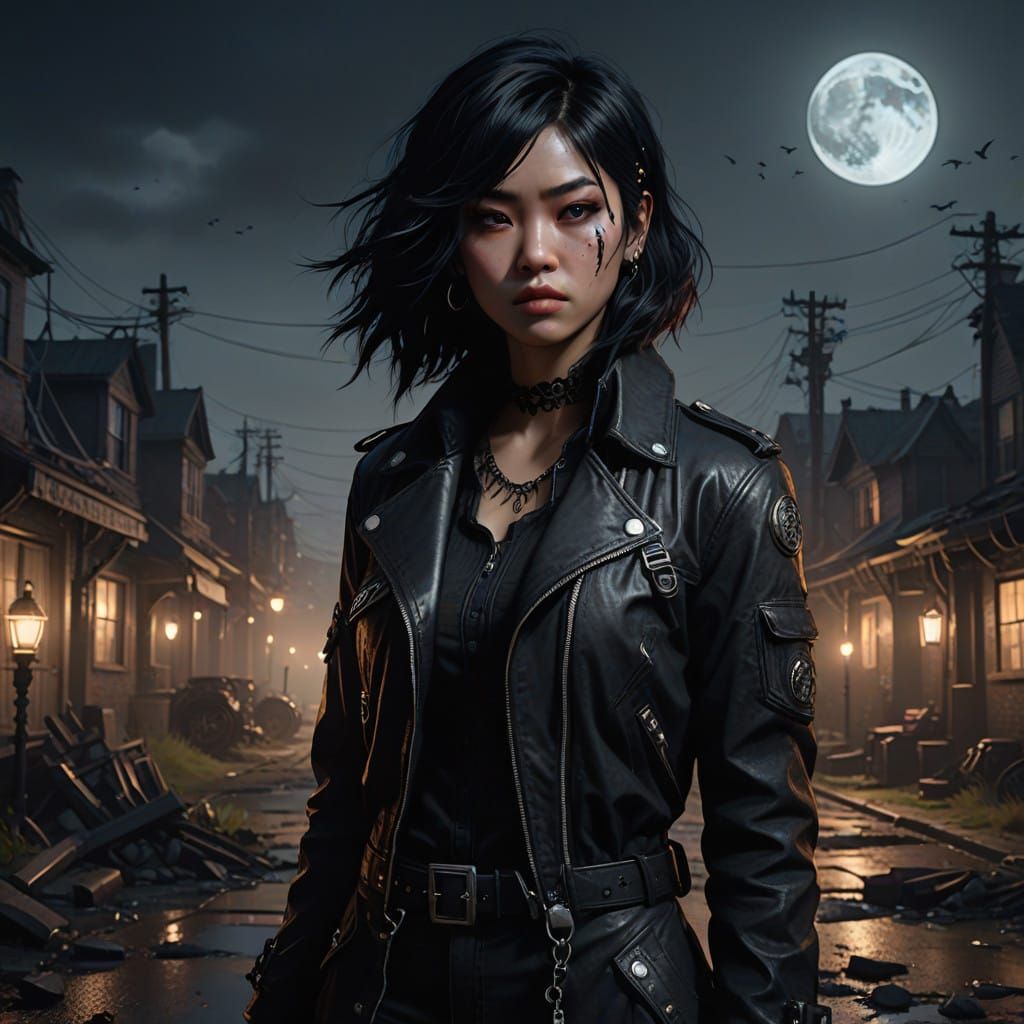 Mysterious Modern Goth in Moonlit Desolation