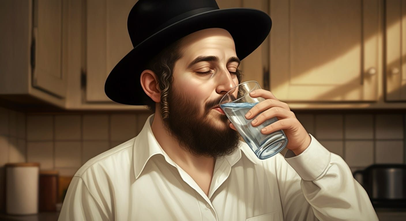 Content Hasidic Man Enjoying Water, Comic Style