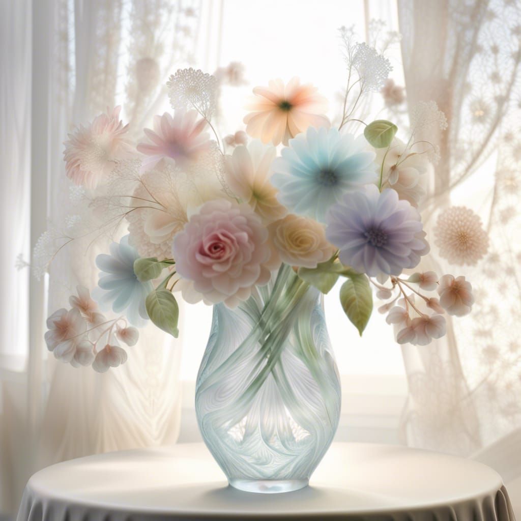 Delicate Glass Flowers in Crystal Vase