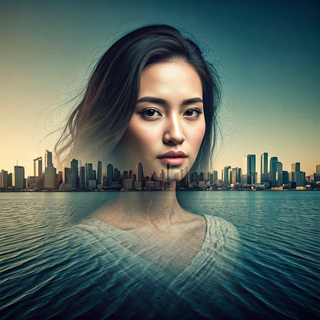Double Exposure: Woman and Cityscape Photography