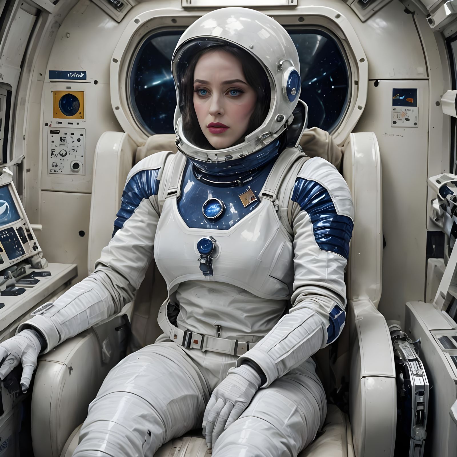 Kat Dennings gives off a stoic, pensive vibe while all suite...