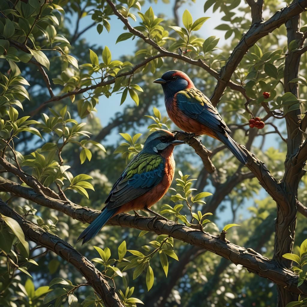 Summer Bird in Tree, Surreal Fantasy Art