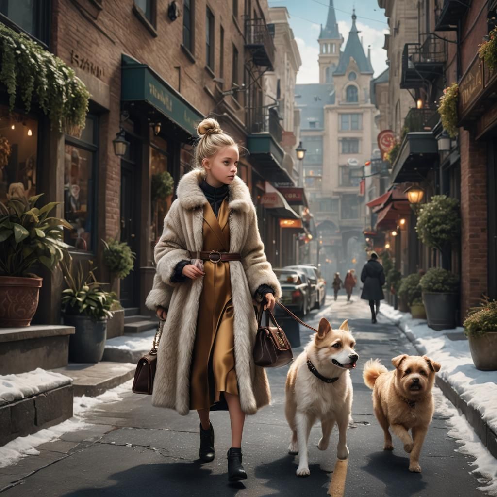 Boho Fashion Photography of Child Walking Dog